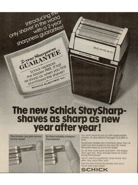 1972 Schick Staysharp Electric Razor Vintage Print Ad (L1)